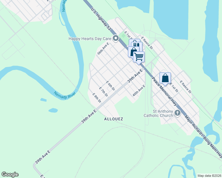 map of restaurants, bars, coffee shops, grocery stores, and more near 3811 East 6th Street in Superior