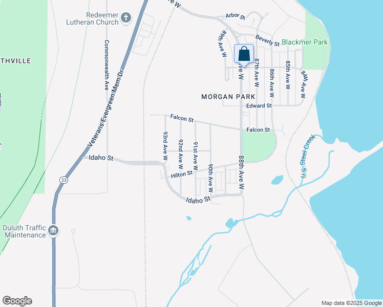 map of restaurants, bars, coffee shops, grocery stores, and more near 1264 92nd Avenue West in Duluth
