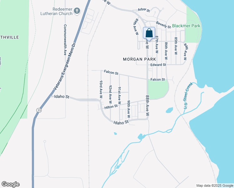 map of restaurants, bars, coffee shops, grocery stores, and more near 1264 92nd Avenue West in Duluth