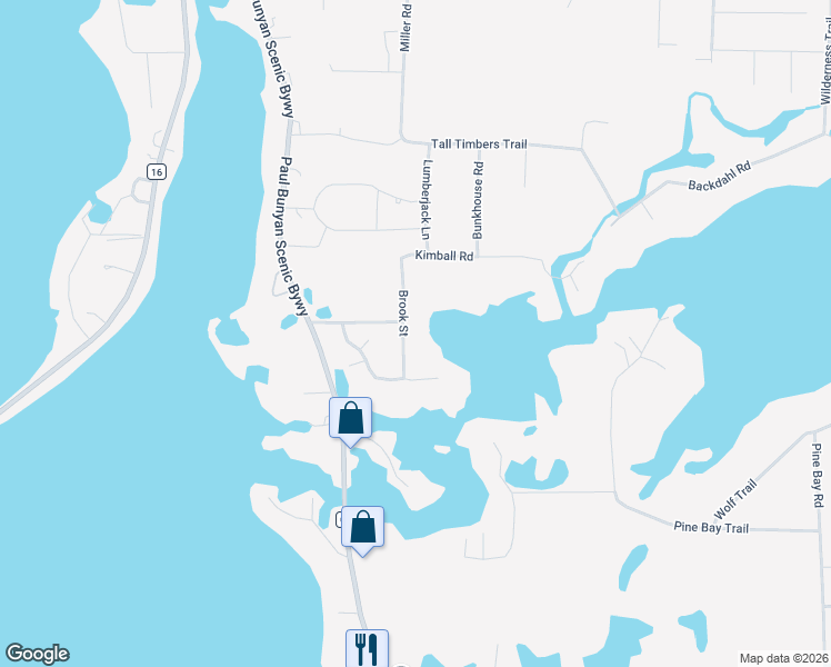 map of restaurants, bars, coffee shops, grocery stores, and more near 36886 Brook Street in Crosslake