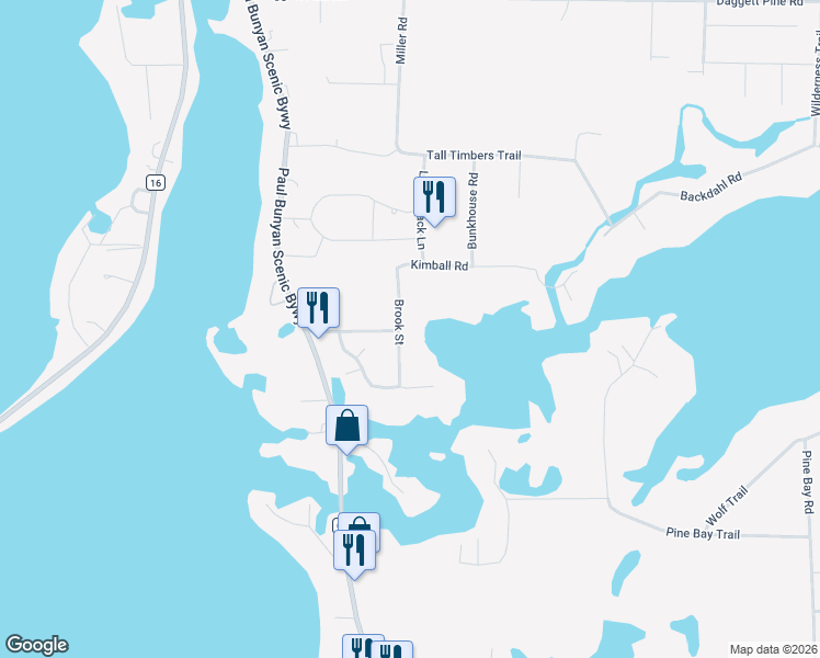 map of restaurants, bars, coffee shops, grocery stores, and more near 36886 Brook Street in Crosslake