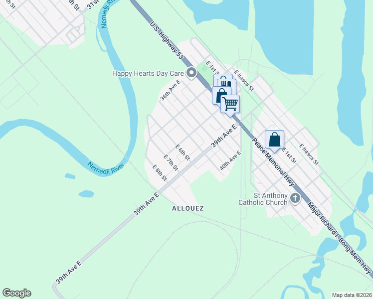 map of restaurants, bars, coffee shops, grocery stores, and more near 3811 East 6th Street in Superior