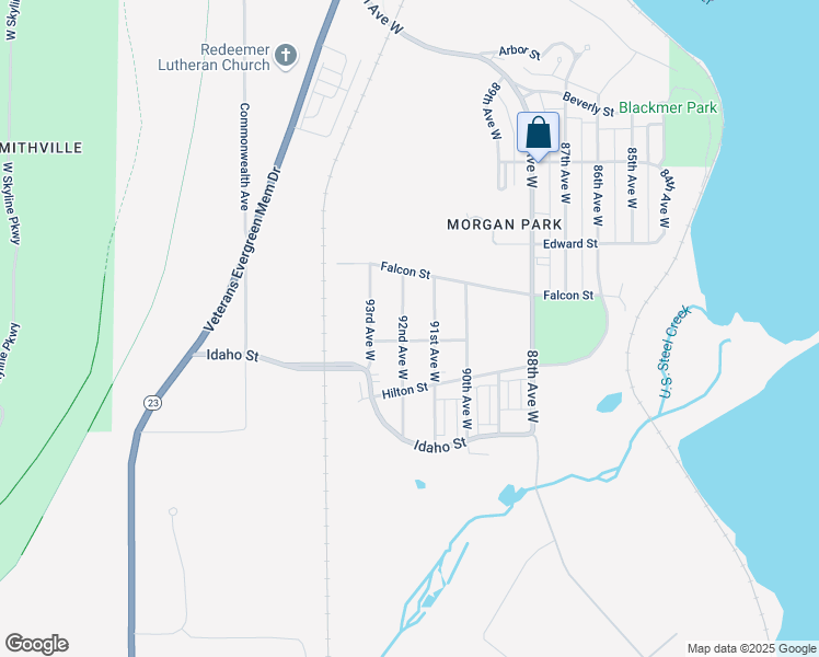 map of restaurants, bars, coffee shops, grocery stores, and more near 1264 92nd Avenue West in Duluth