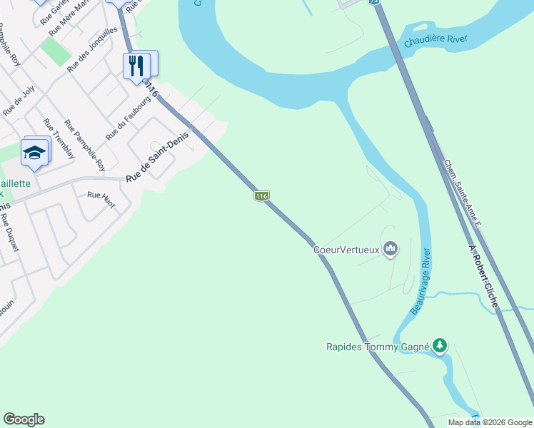 map of restaurants, bars, coffee shops, grocery stores, and more near 2901 Route des Rivières in Lévis