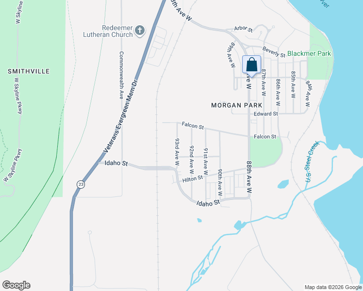 map of restaurants, bars, coffee shops, grocery stores, and more near 1272 93rd Avenue West in Duluth