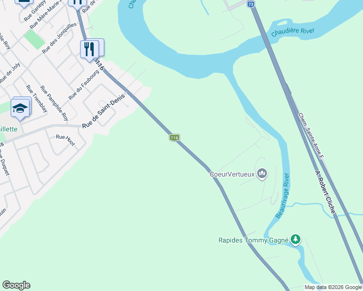 map of restaurants, bars, coffee shops, grocery stores, and more near 2901 Route des Rivières in Lévis