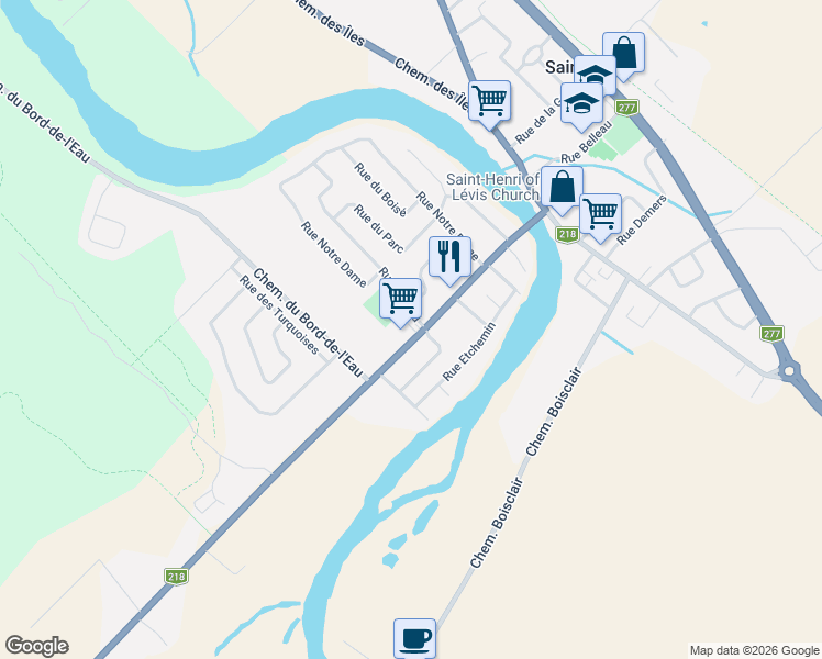 map of restaurants, bars, coffee shops, grocery stores, and more near 34 Route du Président-Kennedy in Saint-Henri