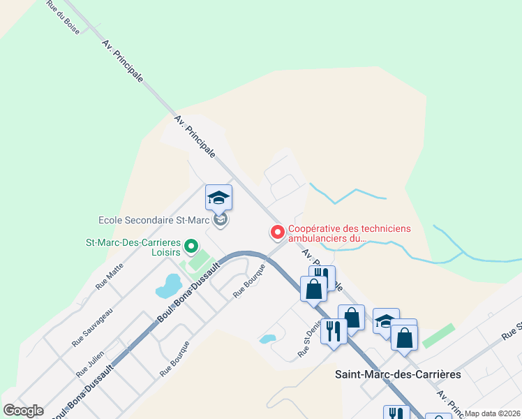 map of restaurants, bars, coffee shops, grocery stores, and more near 1573 Avenue Principale in Saint-Marc-des-Carrières