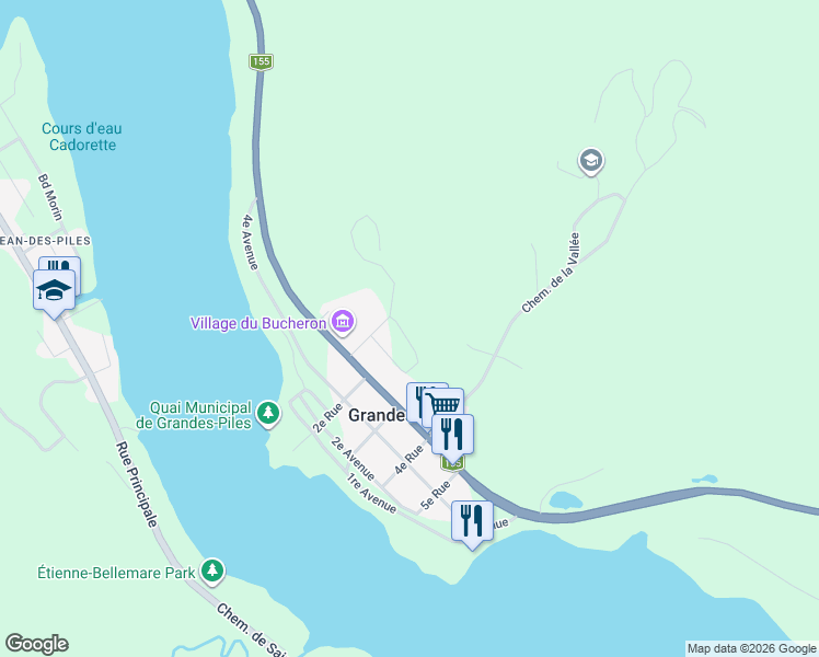 map of restaurants, bars, coffee shops, grocery stores, and more near 721 Rue De La Colline in Grandes-Piles