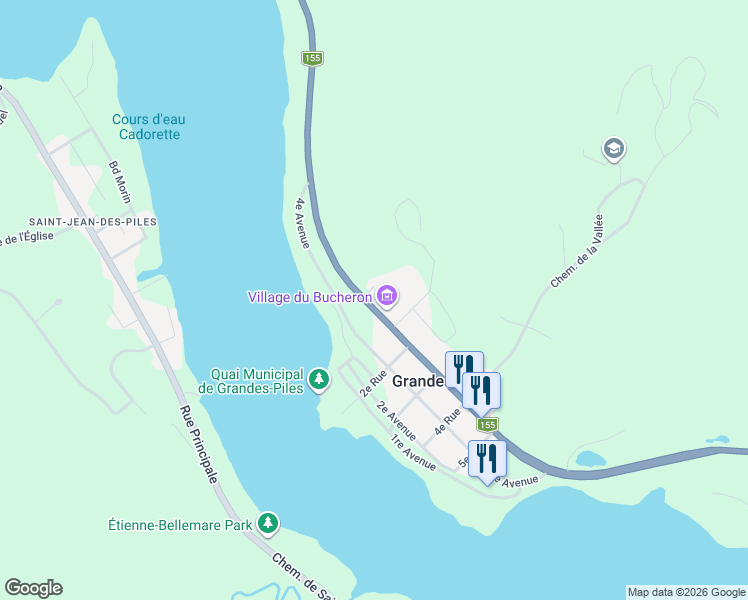 map of restaurants, bars, coffee shops, grocery stores, and more near 826 5e Avenue in Grandes-Piles