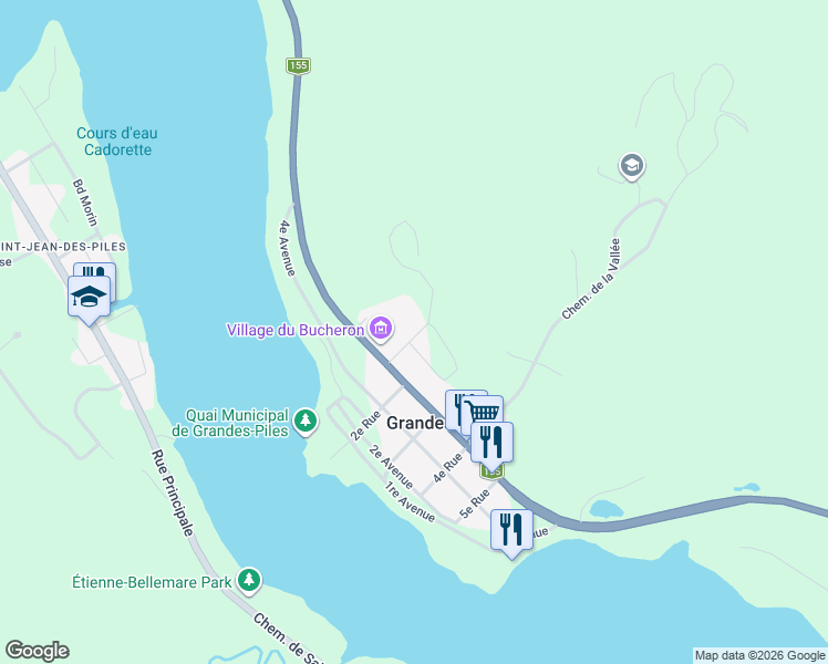 map of restaurants, bars, coffee shops, grocery stores, and more near 130 Chemin de la Montagne in Grandes-Piles