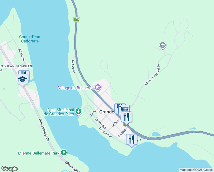 map of restaurants, bars, coffee shops, grocery stores, and more near 118 Chemin de la Montagne in Grandes-Piles