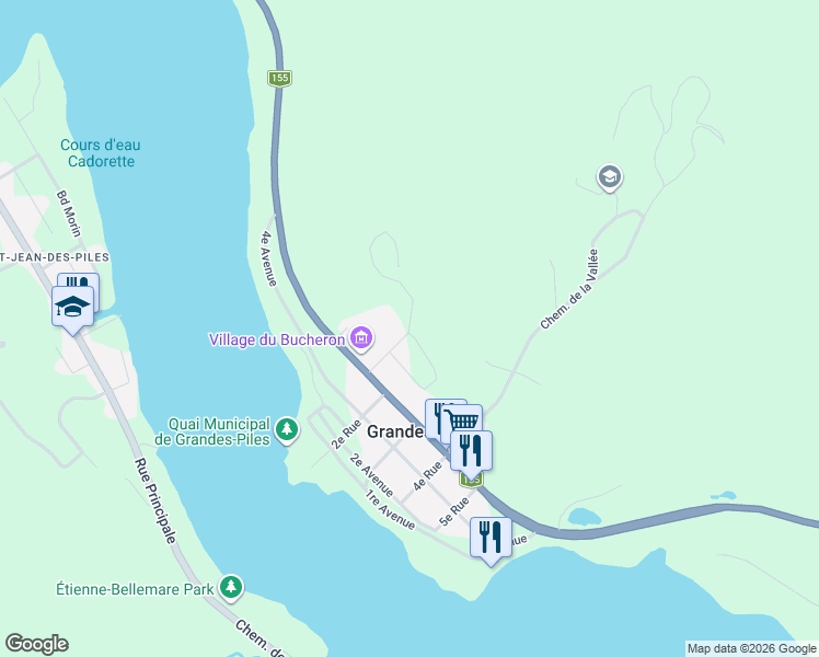 map of restaurants, bars, coffee shops, grocery stores, and more near 122 Chemin de la Montagne in Grandes-Piles