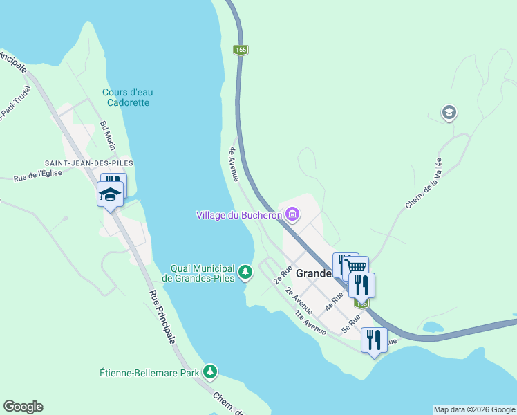 map of restaurants, bars, coffee shops, grocery stores, and more near 915 5e Avenue in Grandes-Piles