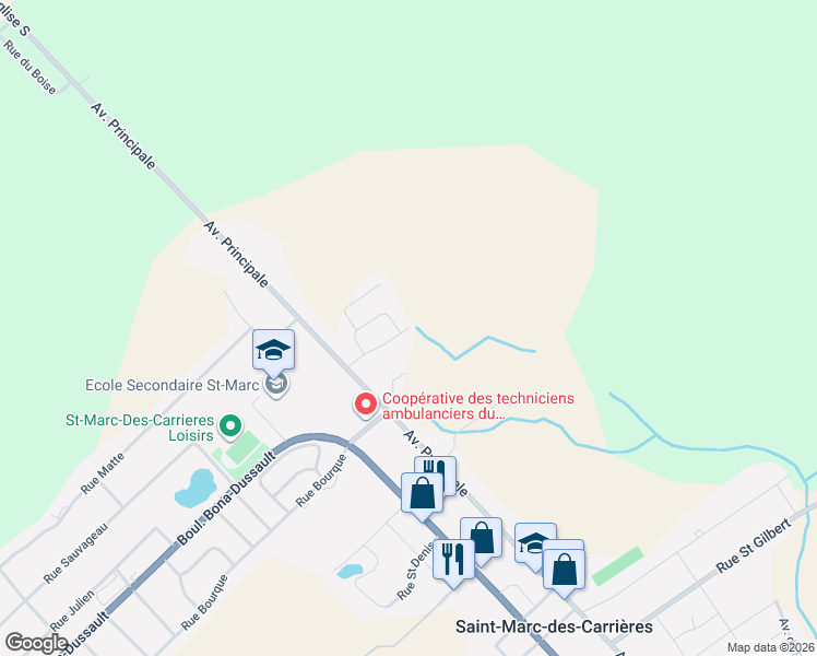 map of restaurants, bars, coffee shops, grocery stores, and more near Rue Martel in Saint-Marc-des-Carrières