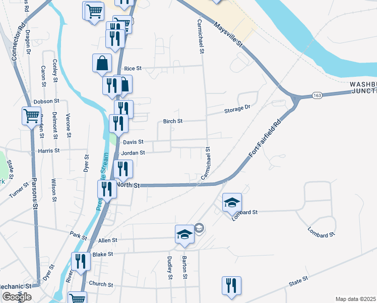 map of restaurants, bars, coffee shops, grocery stores, and more near 50 Davis Street in Presque Isle