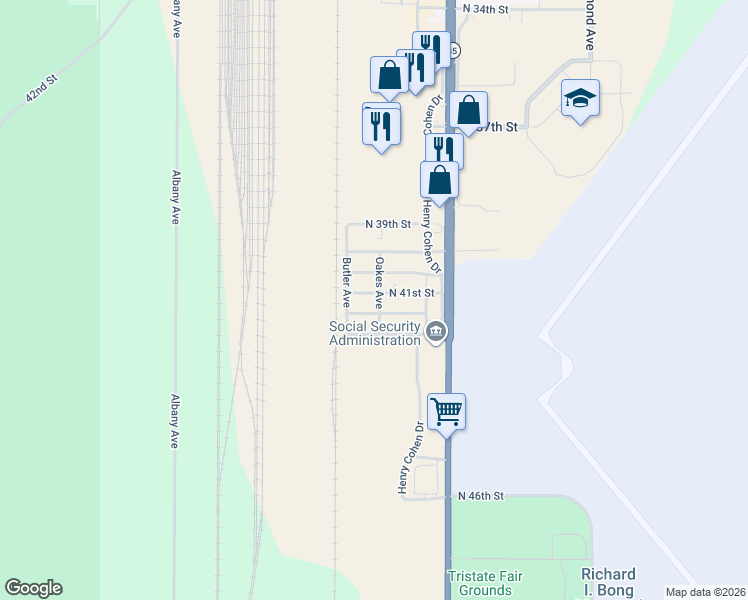map of restaurants, bars, coffee shops, grocery stores, and more near 2000-2098 North 41st Street in Superior