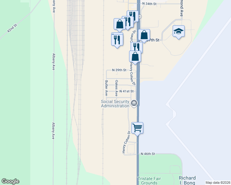 map of restaurants, bars, coffee shops, grocery stores, and more near 2000-2098 North 41st Street in Superior