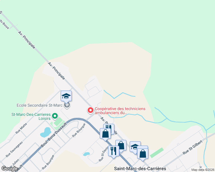 map of restaurants, bars, coffee shops, grocery stores, and more near Rue Martel in Saint-Marc-des-Carrières
