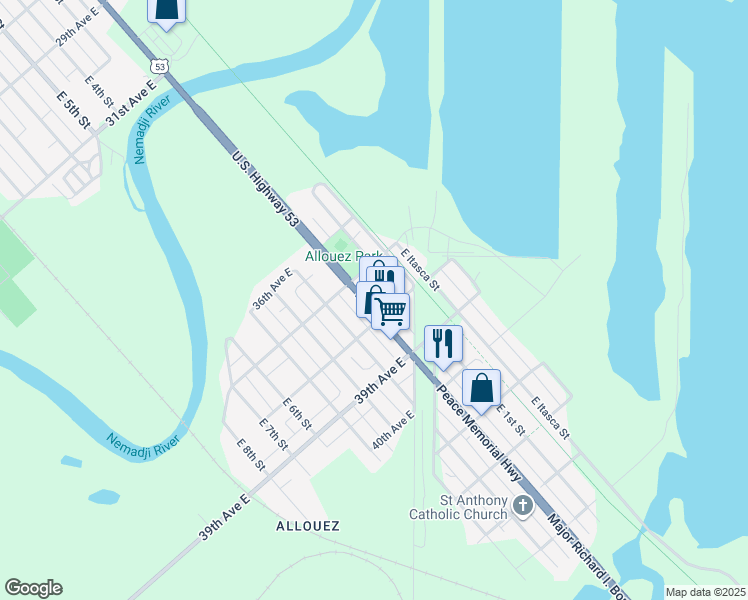 map of restaurants, bars, coffee shops, grocery stores, and more near 3721 East 2nd Street in Superior