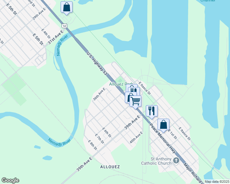 map of restaurants, bars, coffee shops, grocery stores, and more near 210 37th Avenue East in Superior