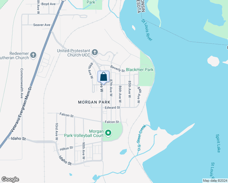 map of restaurants, bars, coffee shops, grocery stores, and more near 1004 87th Avenue West in Duluth