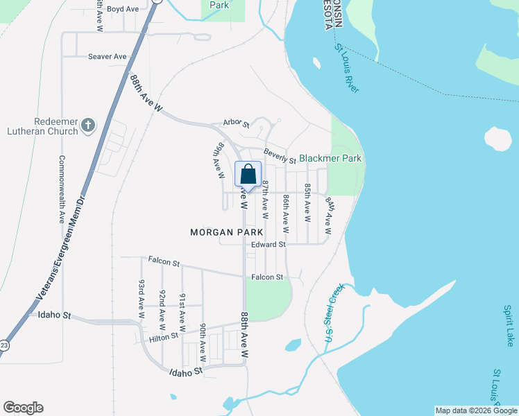 map of restaurants, bars, coffee shops, grocery stores, and more near 1004 87th Avenue West in Duluth