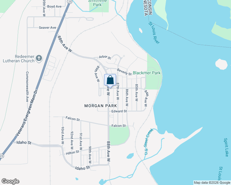 map of restaurants, bars, coffee shops, grocery stores, and more near 1017 87th Avenue West in Duluth