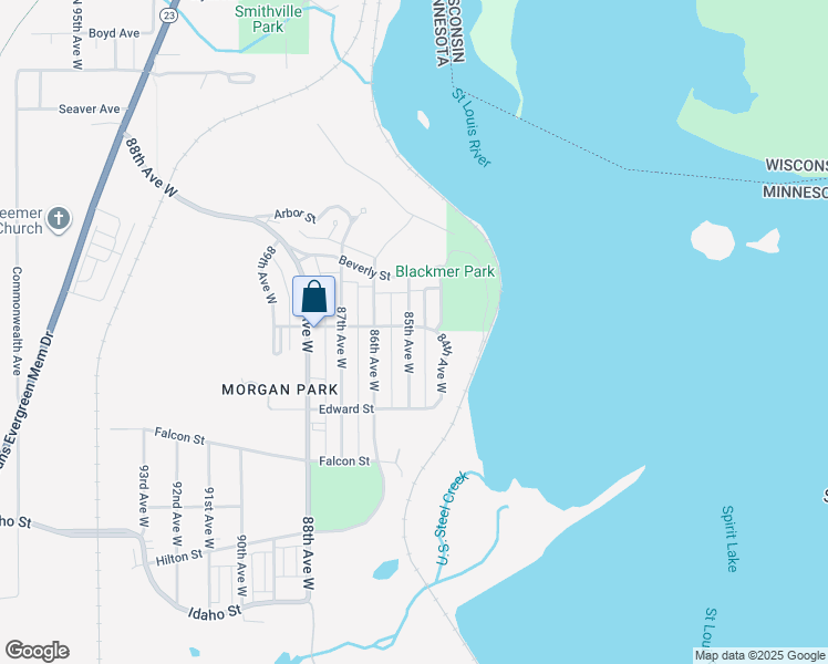 map of restaurants, bars, coffee shops, grocery stores, and more near 996 85th Avenue West in Duluth