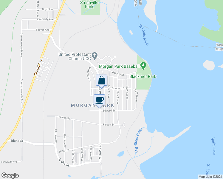 map of restaurants, bars, coffee shops, grocery stores, and more near 1004 87th Avenue West in Duluth