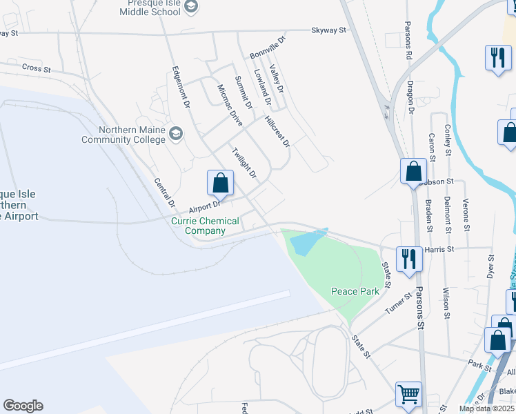 map of restaurants, bars, coffee shops, grocery stores, and more near 6 Edgemont Drive in Presque Isle