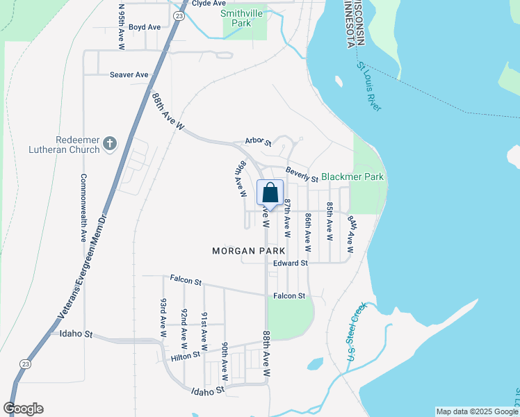 map of restaurants, bars, coffee shops, grocery stores, and more near 997 88th Avenue West in Duluth