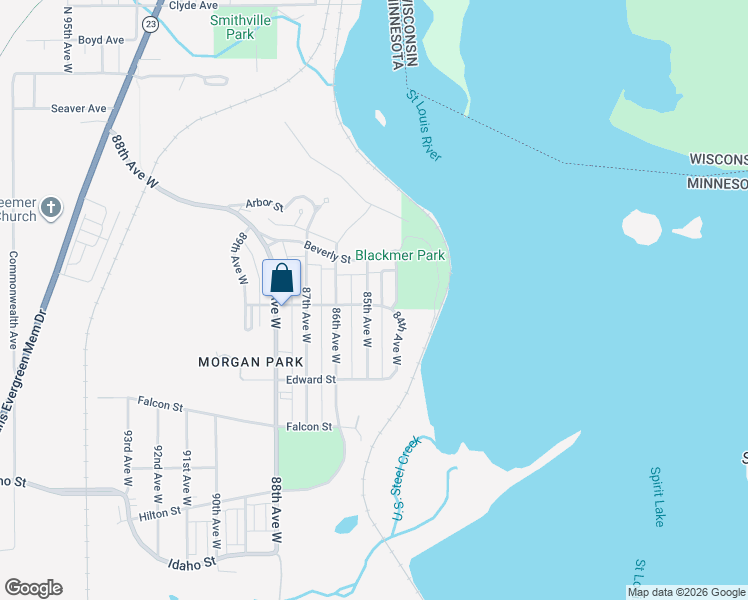 map of restaurants, bars, coffee shops, grocery stores, and more near 996 85th Avenue West in Duluth