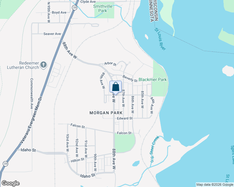 map of restaurants, bars, coffee shops, grocery stores, and more near 997 88th Avenue West in Duluth
