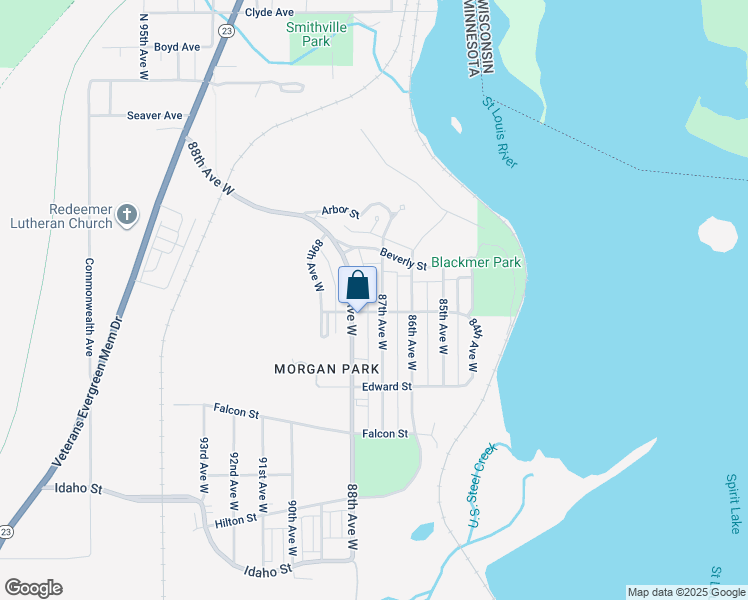 map of restaurants, bars, coffee shops, grocery stores, and more near 1004 87th Avenue West in Duluth