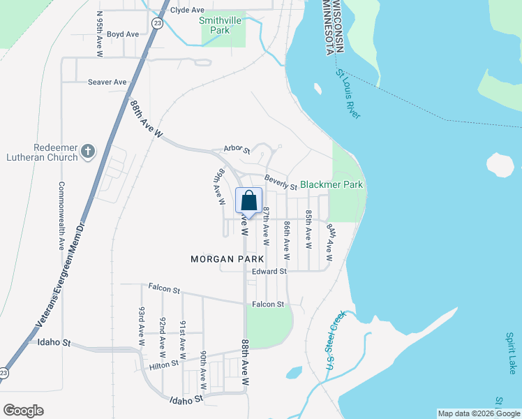 map of restaurants, bars, coffee shops, grocery stores, and more near 1004 87th Avenue West in Duluth