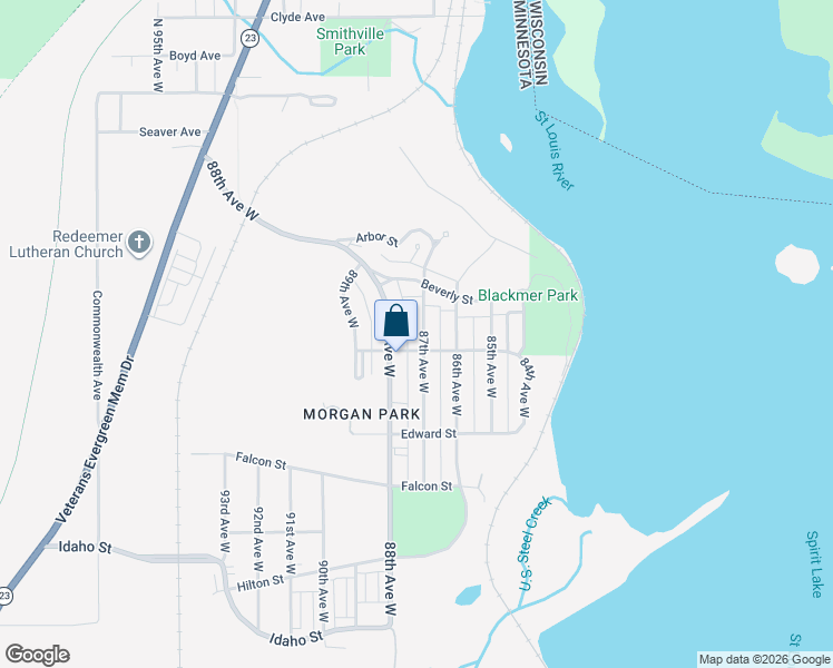 map of restaurants, bars, coffee shops, grocery stores, and more near 1004 87th Avenue West in Duluth