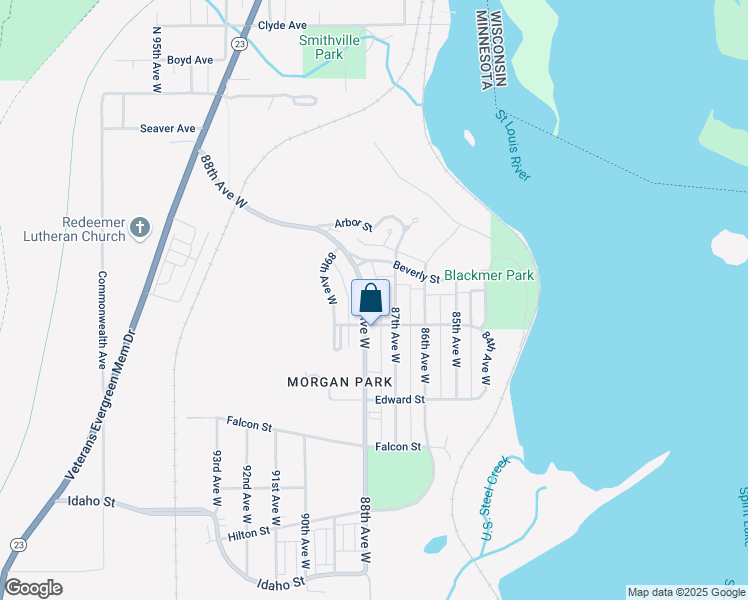 map of restaurants, bars, coffee shops, grocery stores, and more near 997 88th Avenue West in Duluth
