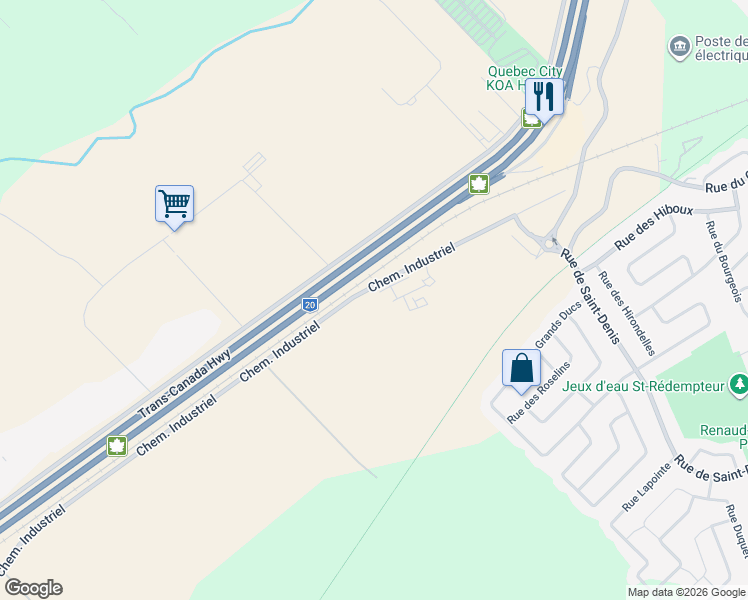 map of restaurants, bars, coffee shops, grocery stores, and more near 795 Chemin Industriel in Saint-Nicolas