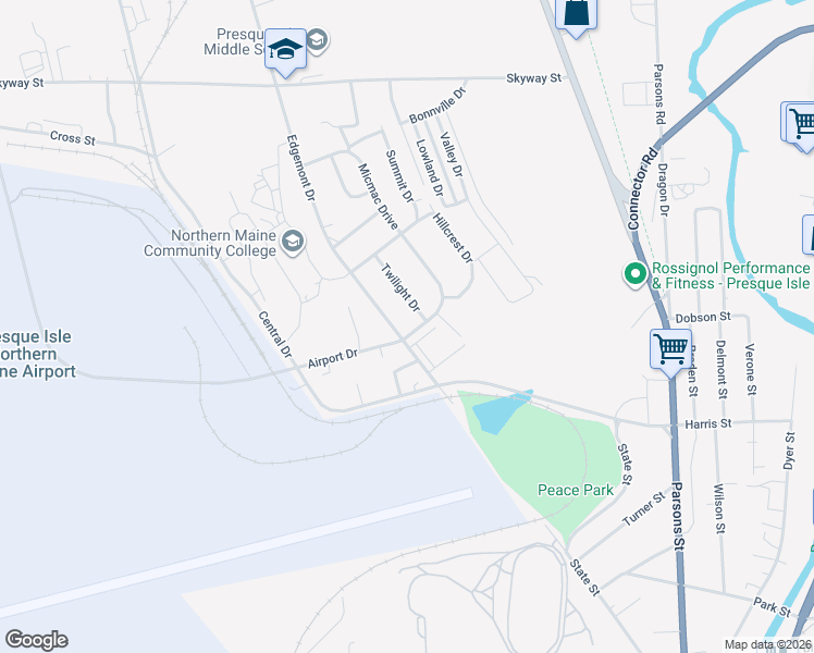 map of restaurants, bars, coffee shops, grocery stores, and more near 12 Twilight Drive in Presque Isle