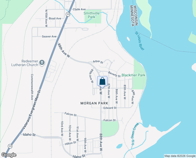 map of restaurants, bars, coffee shops, grocery stores, and more near 924 88th Avenue West in Duluth