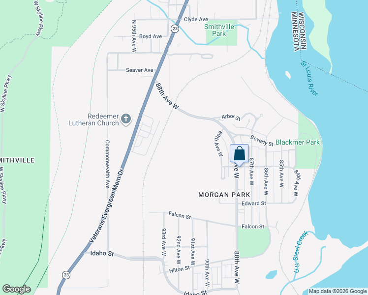 map of restaurants, bars, coffee shops, grocery stores, and more near 811 88th Avenue West in Duluth
