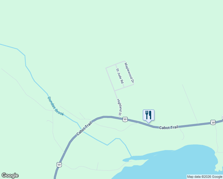 map of restaurants, bars, coffee shops, grocery stores, and more near 73 Highland Street in Ingonish Beach