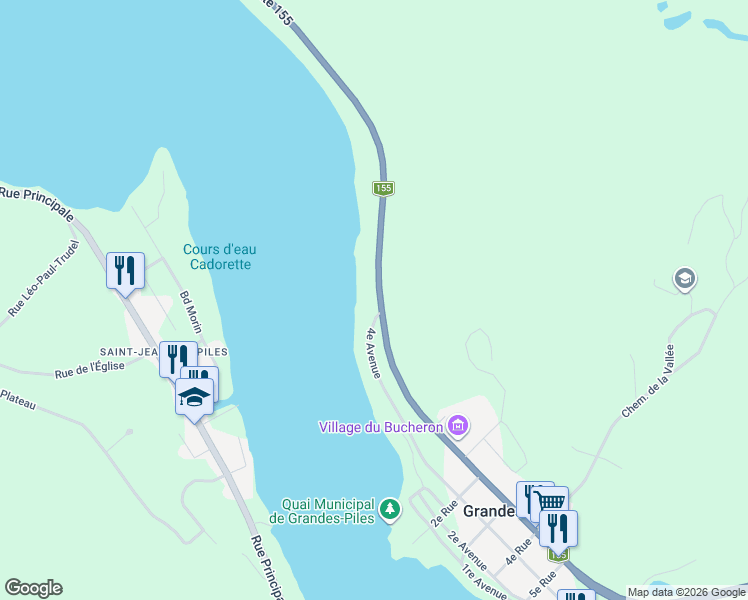 map of restaurants, bars, coffee shops, grocery stores, and more near 1071 5e Avenue in Grandes-Piles