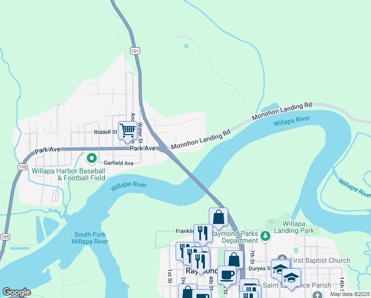 map of restaurants, bars, coffee shops, grocery stores, and more near 78-142 Monohon Landing Road in Raymond