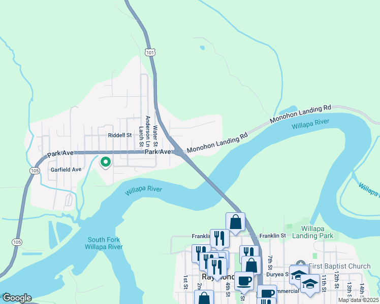 map of restaurants, bars, coffee shops, grocery stores, and more near 78-142 Monohon Landing Road in Raymond