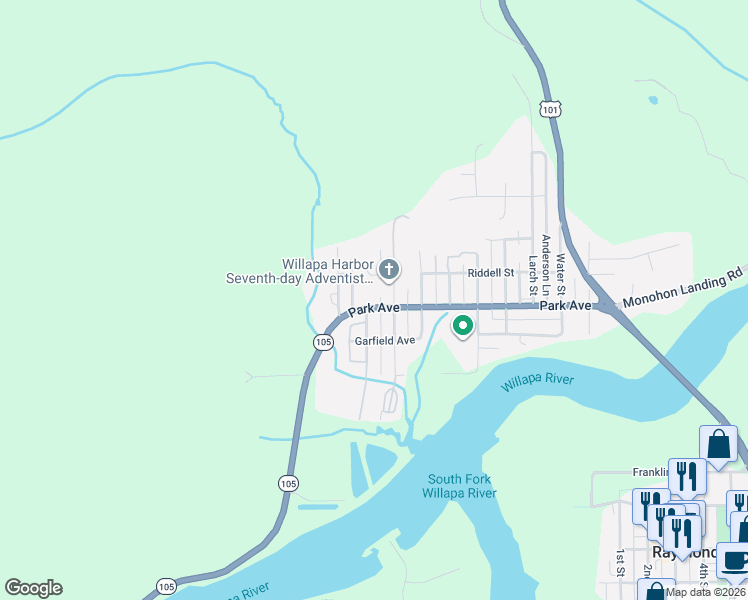 map of restaurants, bars, coffee shops, grocery stores, and more near 750 Crescent Street in Raymond