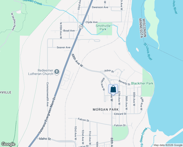 map of restaurants, bars, coffee shops, grocery stores, and more near 811 88th Avenue West in Duluth