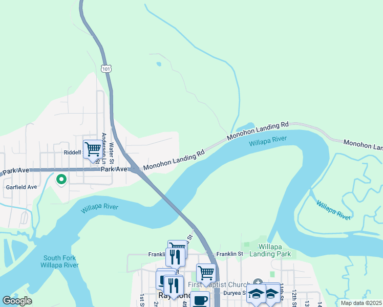 map of restaurants, bars, coffee shops, grocery stores, and more near 39 Monohon Landing Road in Raymond