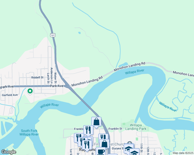 map of restaurants, bars, coffee shops, grocery stores, and more near 39 Monohon Landing Road in Raymond